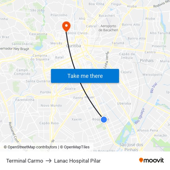 Terminal Carmo to Lanac Hospital Pilar map