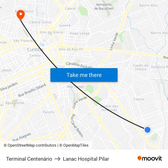 Terminal Centenário to Lanac Hospital Pilar map