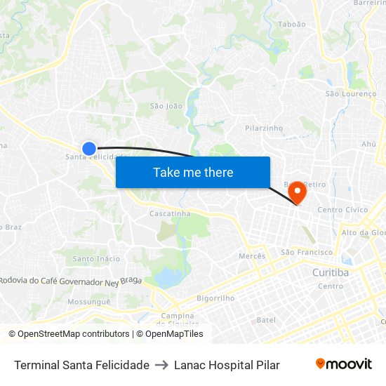 Terminal Santa Felicidade to Lanac Hospital Pilar map