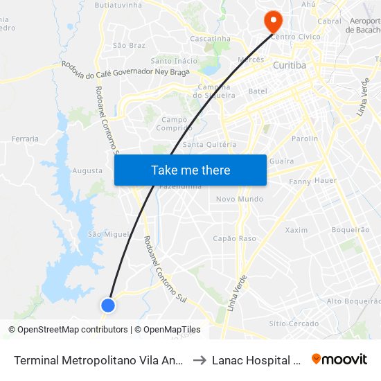 Terminal Metropolitano Vila Angélica to Lanac Hospital Pilar map