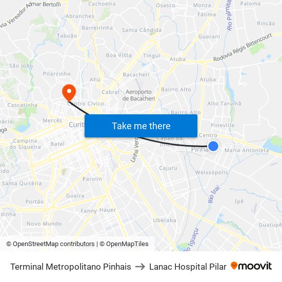 Terminal Metropolitano Pinhais to Lanac Hospital Pilar map