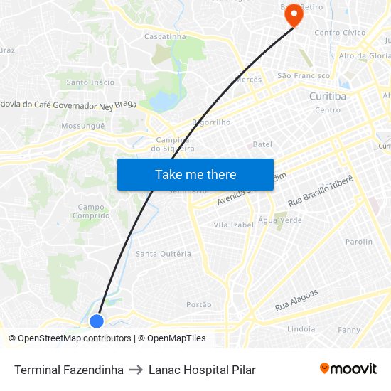 Terminal Fazendinha to Lanac Hospital Pilar map