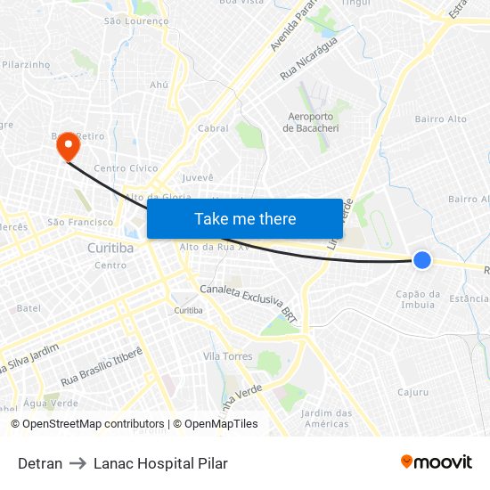 Detran to Lanac Hospital Pilar map