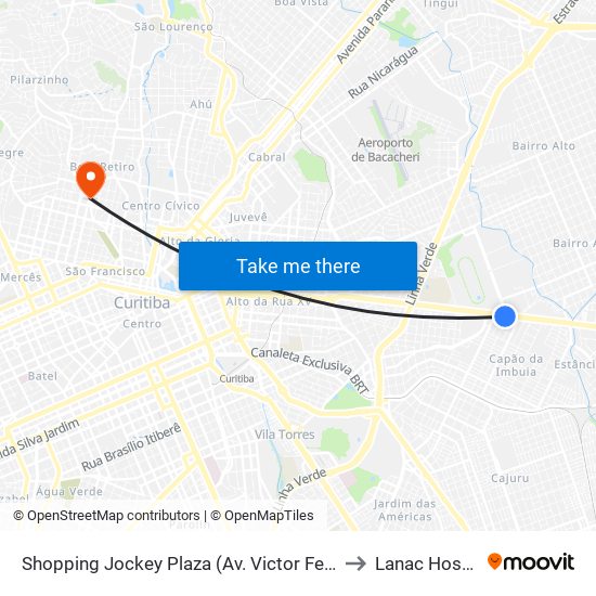 Shopping Jockey Plaza (Av. Victor Ferreira Do Amaral, 2694) to Lanac Hospital Pilar map