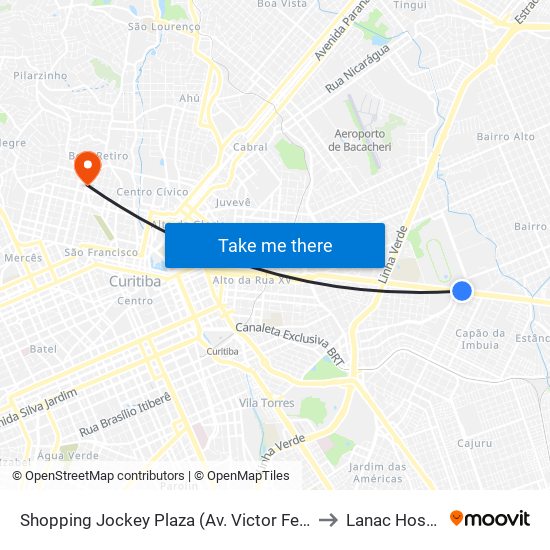 Shopping Jockey Plaza (Av. Victor Ferreira Do Amaral, 2300) to Lanac Hospital Pilar map