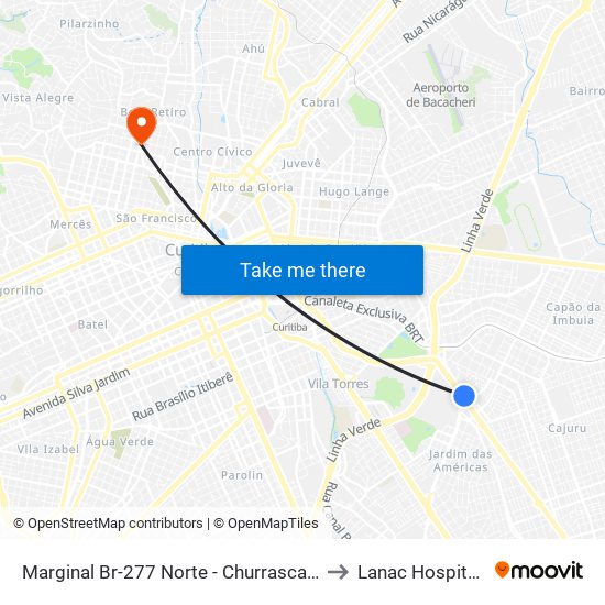 Marginal Br-277 Norte - Churrascaria Marumbi to Lanac Hospital Pilar map