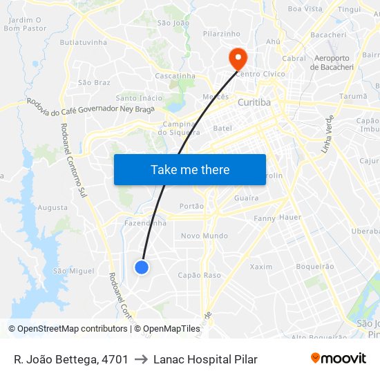 R. João Bettega, 4701 to Lanac Hospital Pilar map