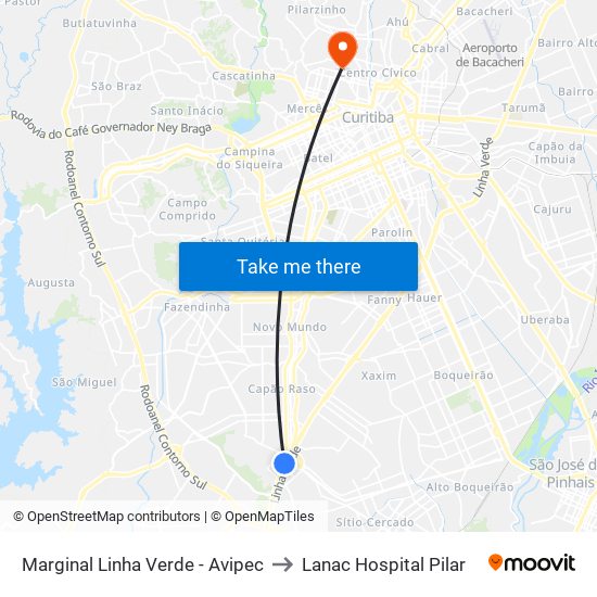 Marginal Linha Verde - Avipec to Lanac Hospital Pilar map