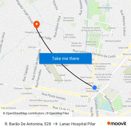 R. Barão De Antonina, 528 to Lanac Hospital Pilar map