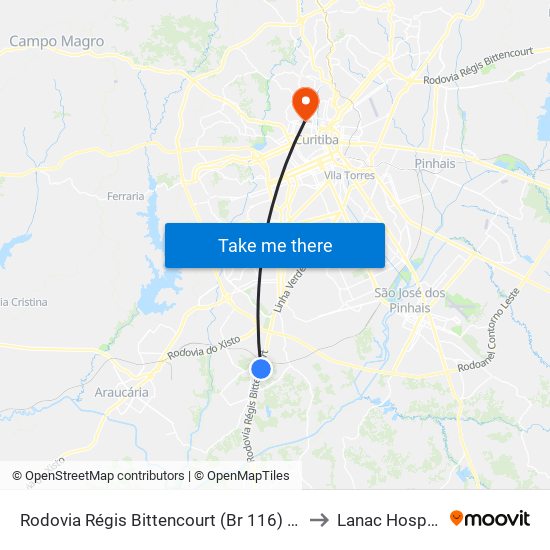 Rodovia Régis Bittencourt (Br 116) - Viaduto Pompéia to Lanac Hospital Pilar map
