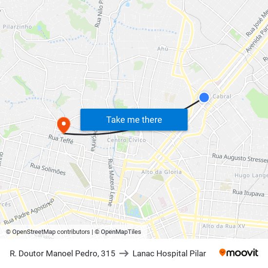 R. Doutor Manoel Pedro, 315 to Lanac Hospital Pilar map