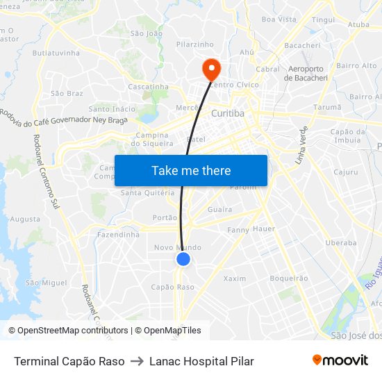 Terminal Capão Raso to Lanac Hospital Pilar map