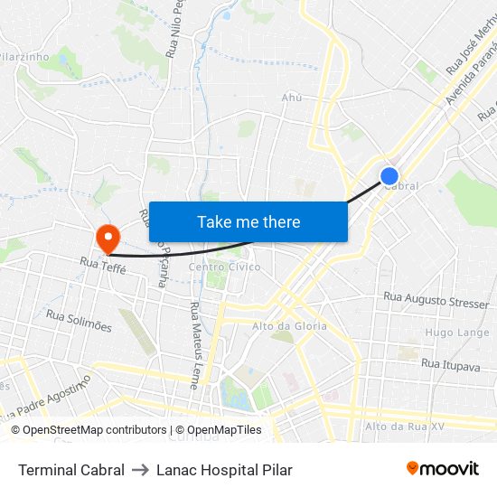 Terminal Cabral to Lanac Hospital Pilar map