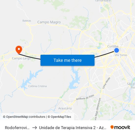 Rodoferroviária to Unidade de Terapia Intensiva 2 - Azul (UTI) map