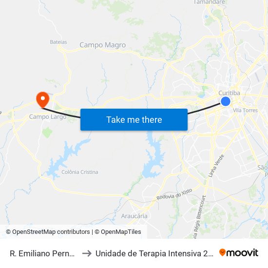 R. Emiliano Perneta, 492 to Unidade de Terapia Intensiva 2 - Azul (UTI) map