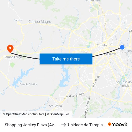 Shopping Jockey Plaza (Av. Victor Ferreira Do Amaral, 2694) to Unidade de Terapia Intensiva 2 - Azul (UTI) map