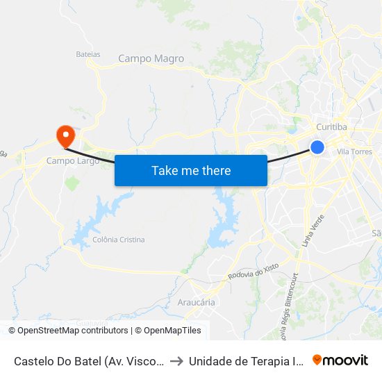 Castelo Do Batel (Av. Visconde De Guarapuava, 4610) to Unidade de Terapia Intensiva 2 - Azul (UTI) map