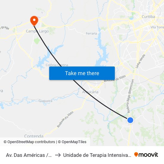 Av. Das Américas / R. Jatobá to Unidade de Terapia Intensiva 2 - Azul (UTI) map