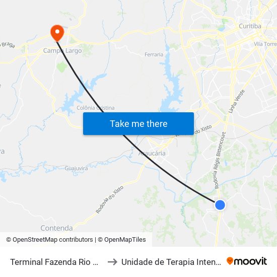 Terminal Fazenda Rio Grande (Externo) to Unidade de Terapia Intensiva 2 - Azul (UTI) map