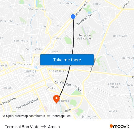 Terminal Boa Vista to Amcip map