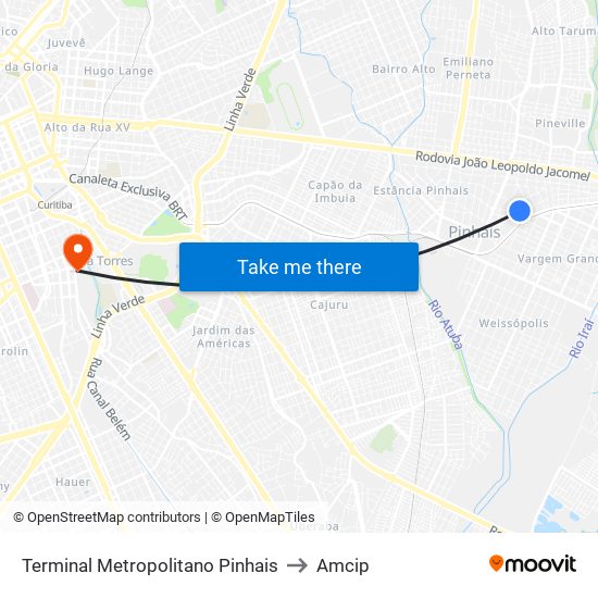 Terminal Metropolitano Pinhais to Amcip map