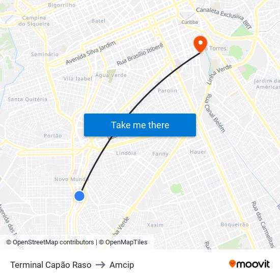 Terminal Capão Raso to Amcip map