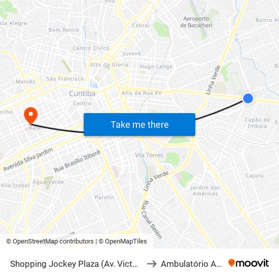 Shopping Jockey Plaza (Av. Victor Ferreira Do Amaral, 2300) to Ambulatório Azul Cruz (HCV) map