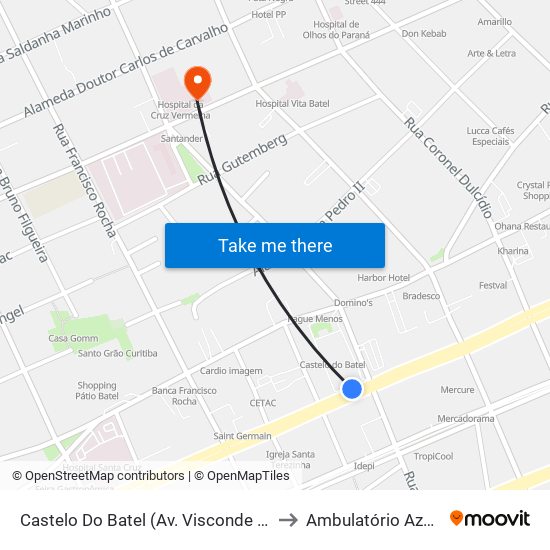 Castelo Do Batel (Av. Visconde De Guarapuava, 4610) to Ambulatório Azul Cruz (HCV) map