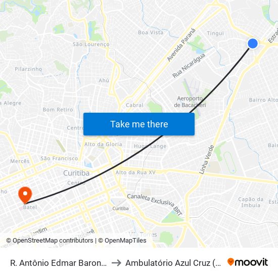 R. Antônio Edmar Barone, 30 to Ambulatório Azul Cruz (HCV) map