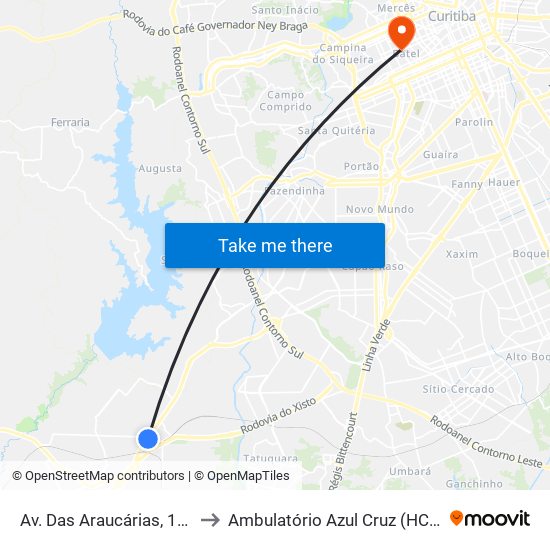 Av. Das Araucárias, 152 to Ambulatório Azul Cruz (HCV) map