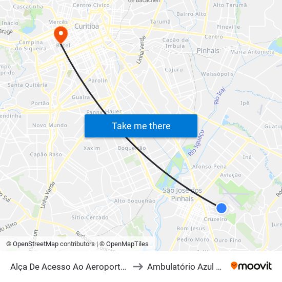 Alça De Acesso Ao Aeroporto Afonso Pena to Ambulatório Azul Cruz (HCV) map