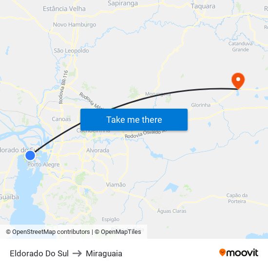 Eldorado Do Sul to Miraguaia map