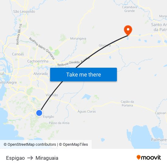 Espigao to Miraguaia map
