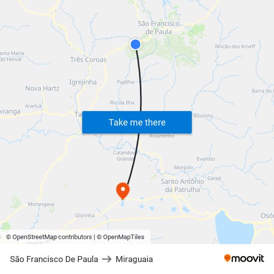 São Francisco De Paula to Miraguaia map