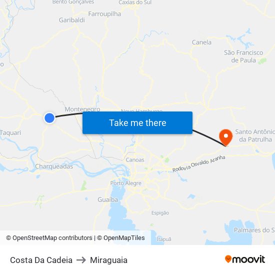 Costa Da Cadeia to Miraguaia map