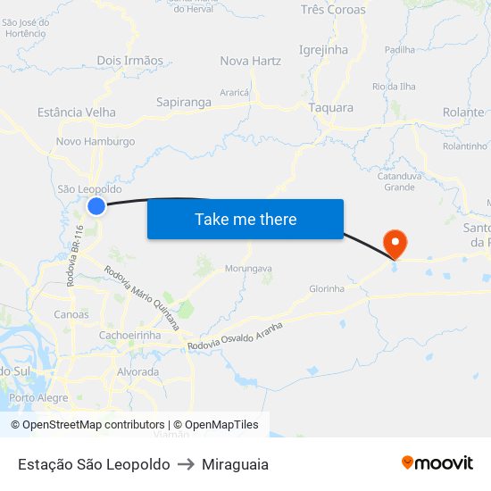 Estação São Leopoldo to Miraguaia map