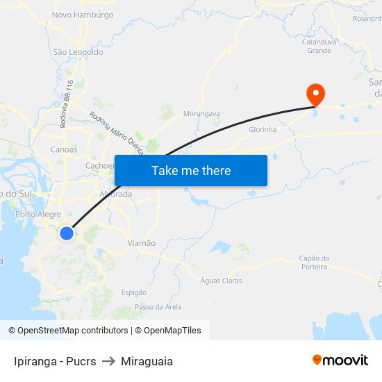 Ipiranga - Pucrs to Miraguaia map