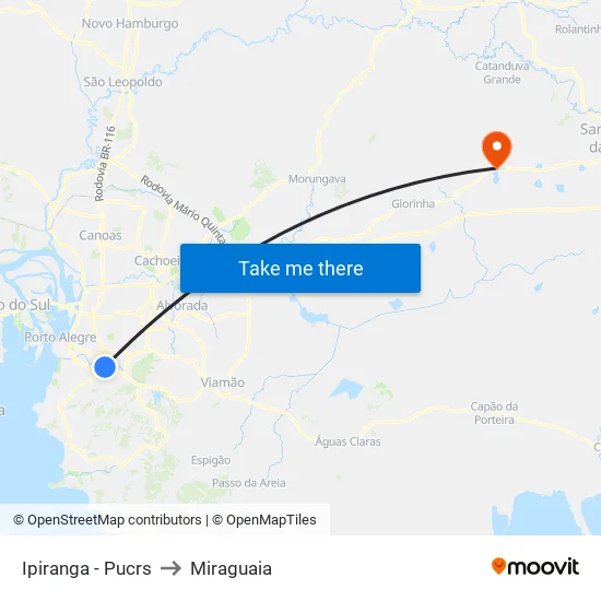 Ipiranga - Pucrs to Miraguaia map