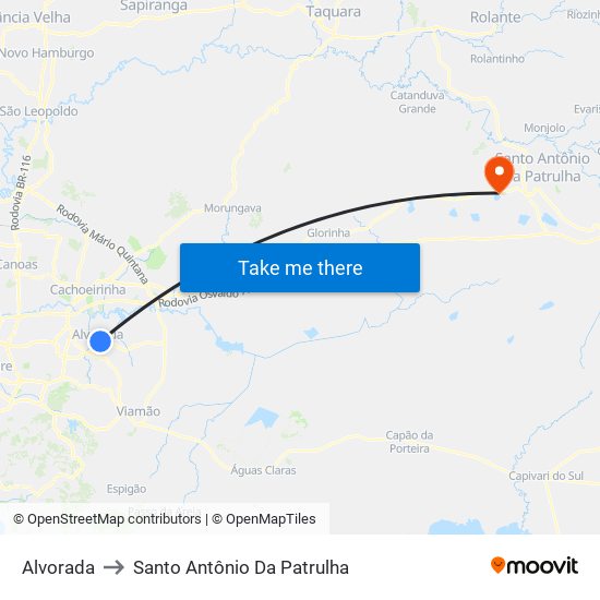 Alvorada to Santo Antônio Da Patrulha map