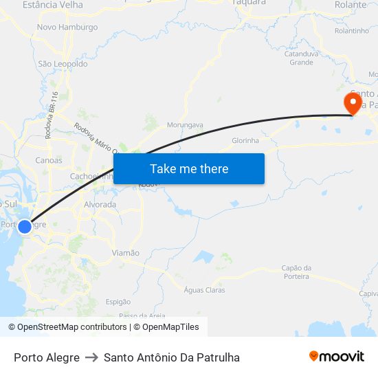 Porto Alegre to Santo Antônio Da Patrulha map