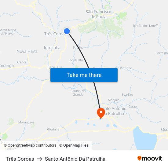 Três Coroas to Santo Antônio Da Patrulha map