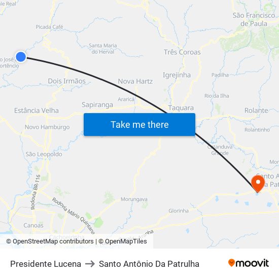 Presidente Lucena to Santo Antônio Da Patrulha map