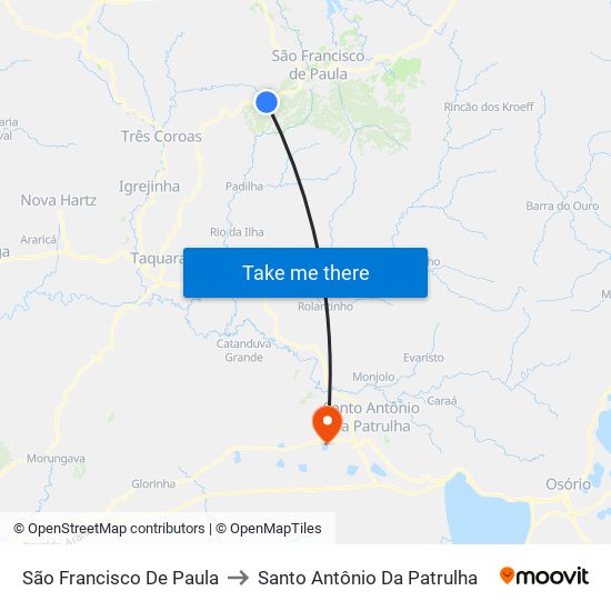 São Francisco De Paula to Santo Antônio Da Patrulha map