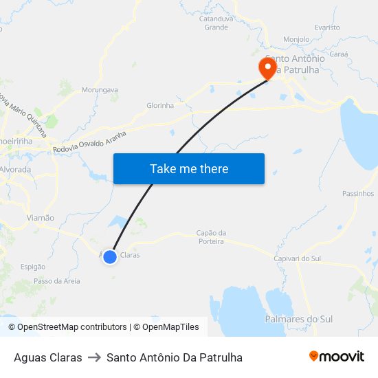 Aguas Claras to Santo Antônio Da Patrulha map