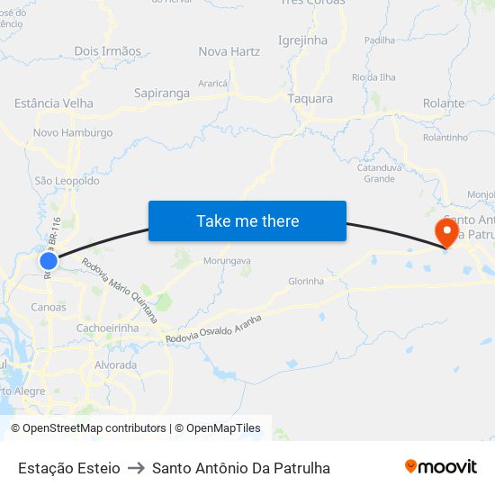 Estação Esteio to Santo Antônio Da Patrulha map