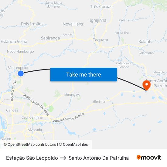 Estação São Leopoldo to Santo Antônio Da Patrulha map