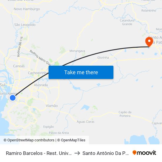 Ramiro Barcelos - Rest. Universitário to Santo Antônio Da Patrulha map