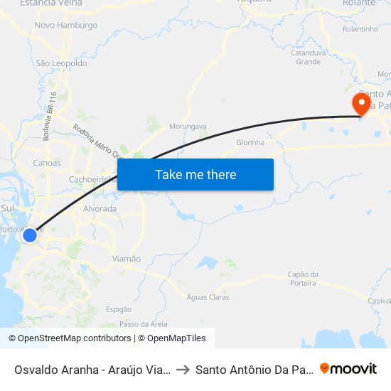 Osvaldo Aranha - Araújo Vianna Cb to Santo Antônio Da Patrulha map