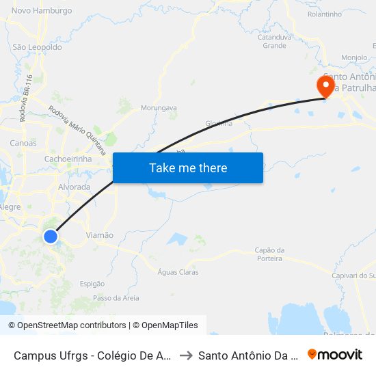 Campus Ufrgs - Colégio De Aplicação Bc to Santo Antônio Da Patrulha map