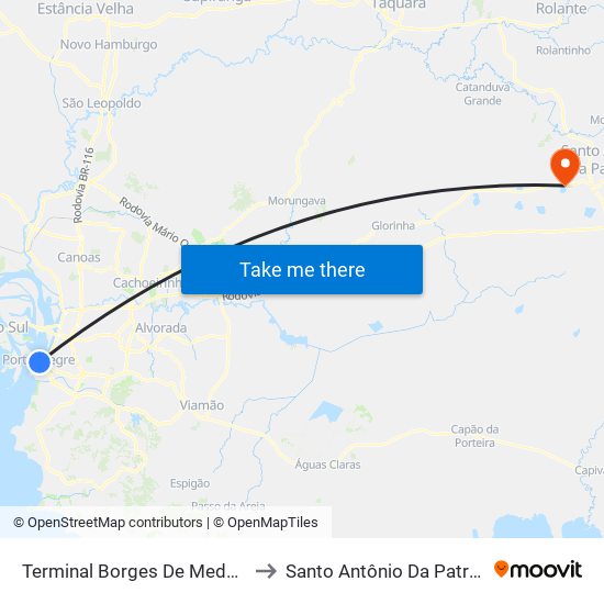 Terminal Borges De Medeiros to Santo Antônio Da Patrulha map